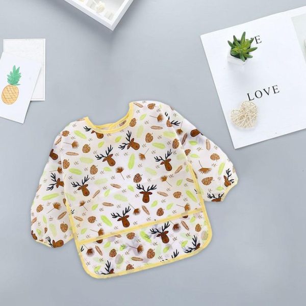 Kids Feeding Bib Waterproof Long Sleeve Lunch Apron Feeding Yellow Elk