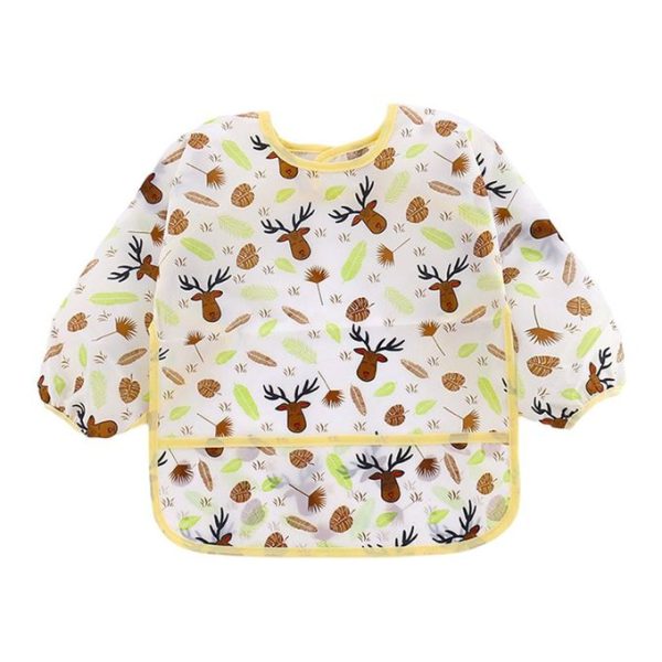 Kids Feeding Bib Waterproof Long Sleeve Lunch Apron Feeding Yellow Elk