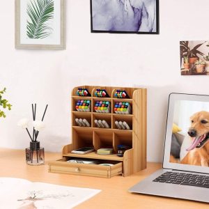 New DIY Wooden Pen Holder Storage Box Creative Office Stationery Desk Stand