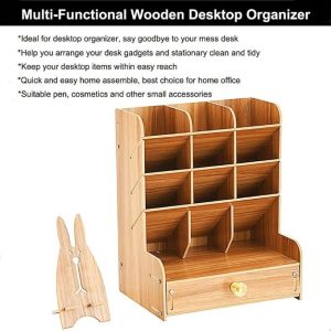 New DIY Wooden Pen Holder Storage Box Creative Office Stationery Desk Stand