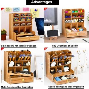 New DIY Wooden Pen Holder Storage Box Creative Office Stationery Desk Stand