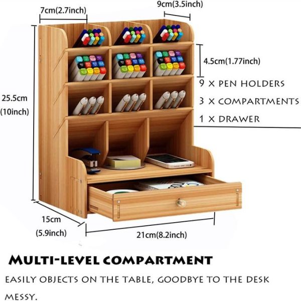 New DIY Wooden Pen Holder Storage Box Creative Office Stationery Desk Stand