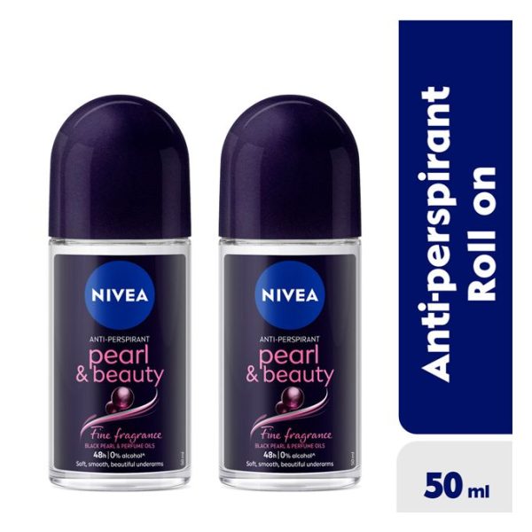 NIVEA Pearl & Beauty Black Pearl Fine Fragrance Anti-Perspirant Roll-On, 48h - 50ml (Pack Of 2)