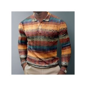 Berrykey Men's Casual Striped Polo Vintage Long Sleeve T-Shirt - Multicolore