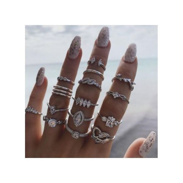 Fashion 15 Pcs Silver Rings Women Bohemian Rings Jewelry