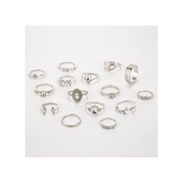 Fashion 15 Pcs Silver Rings Women Bohemian Rings Jewelry