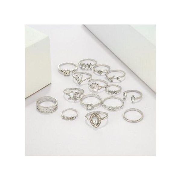 Fashion 15 Pcs Silver Rings Women Bohemian Rings Jewelry