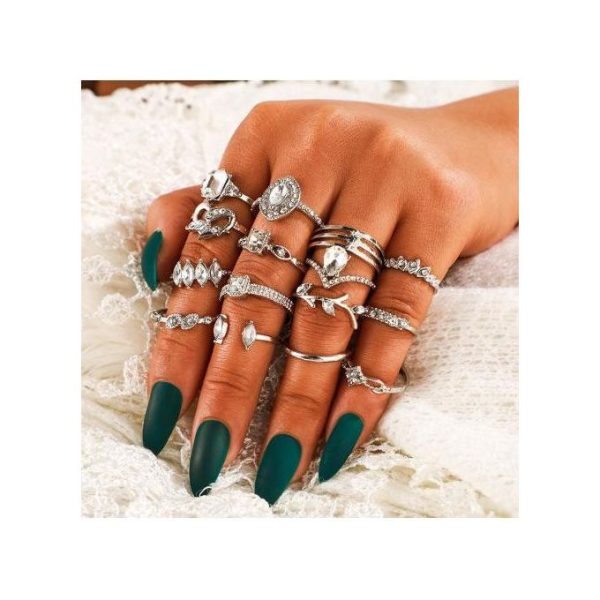 Fashion 15 Pcs Silver Rings Women Bohemian Rings Jewelry