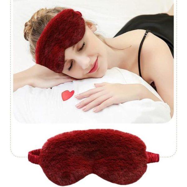 Fashion Fluffy Faux Fur Eye Mask Soft Smooth Plush Satin Nap Eye Cover Sleeping Blindfold Comfortable Sleep Shades for Travel Maroon