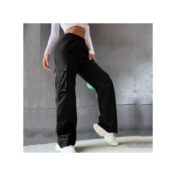 Fashion Ladies High Waist Cargo Pants Women-Black