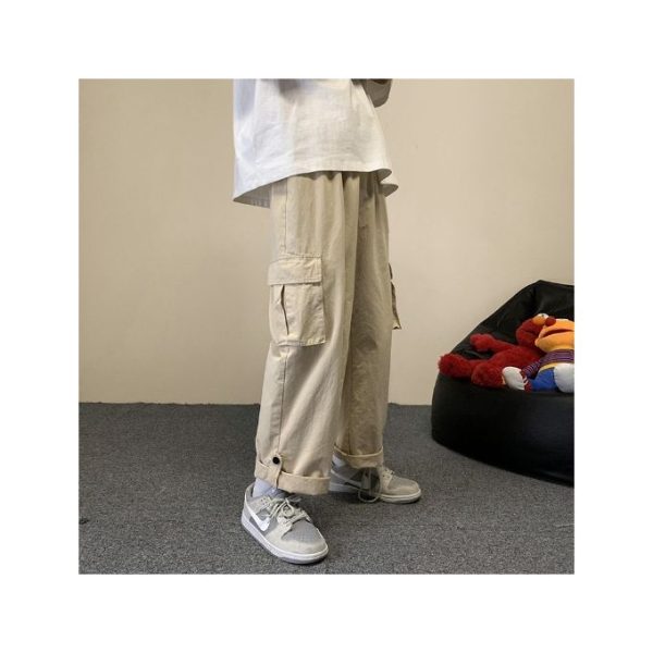 Fashion Multiple Pockets Pants Cylinder Loose Broad Leg Waist Casual Male Trousers