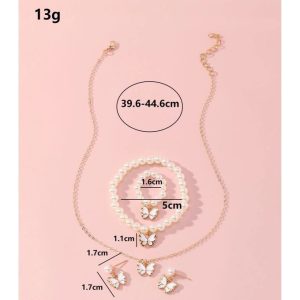 Fashion Pearl Butterfly Jewelry Bracelet Accessories Ring Earring Set