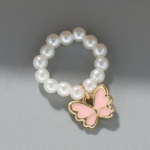 Fashion Pearl Butterfly Jewelry Bracelet Accessories Ring Earring Set