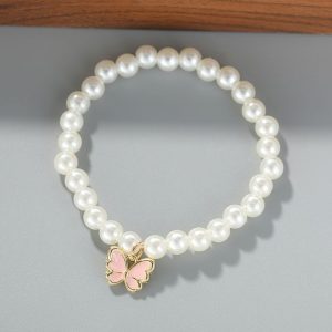 Fashion Pearl Butterfly Jewelry Bracelet Accessories Ring Earring Set