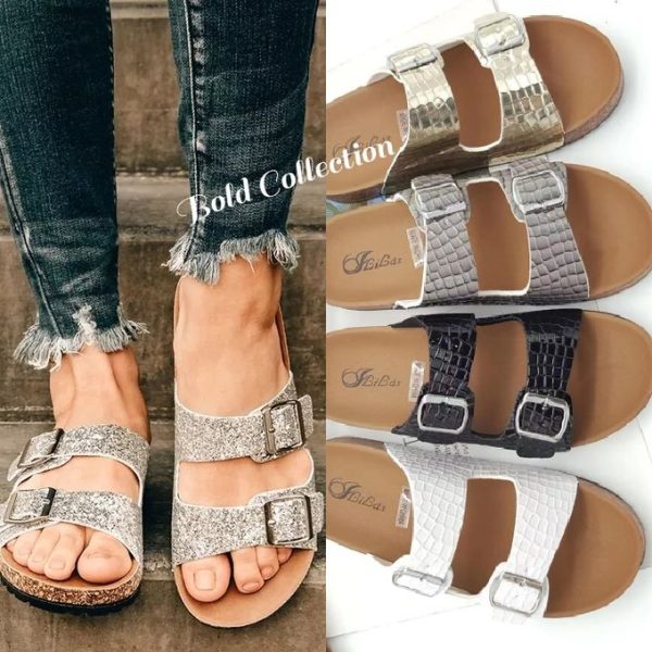 Fashion Sparkly Cork Slippers Comfy Flip Flop Shoes Sandals