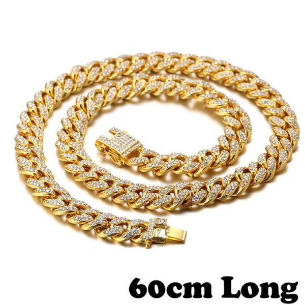 Mens Cuban Link Chain Necklace Faux Gold Coated Diamond-Like Rhinestones Alloy Iced Out Hip Hop Jewelry