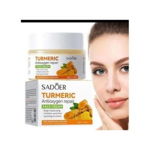 SADOER 8 Pieces Set Tumeric moisturizing and skin glowing Skin Care Set: Turmeric Face Cream + Serum + 5 Face Masks + Face Cleanser For Treating...