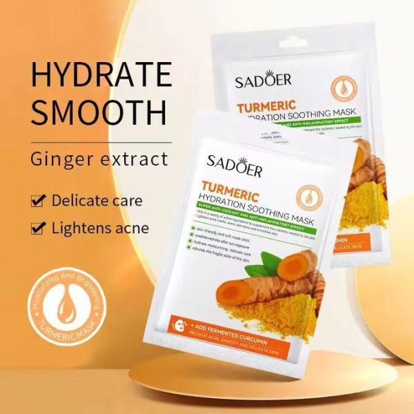 SADOER 8 Pieces Set Tumeric moisturizing and skin glowing Skin Care Set: Turmeric Face Cream + Serum + 5 Face Masks + Face Cleanser For Treating...